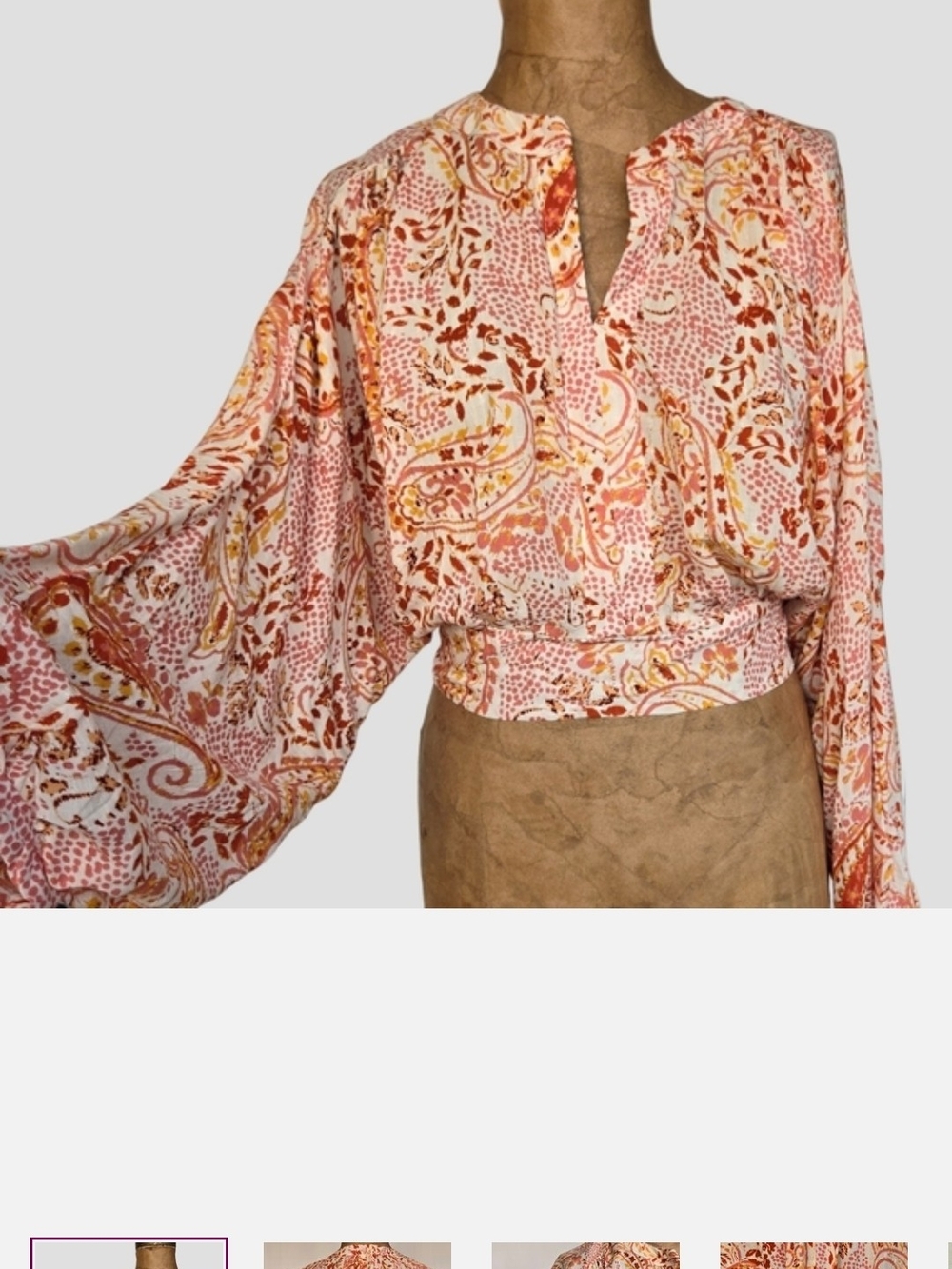Cynthia Rowley Rust And Cream Paisley Wrap Crop Top